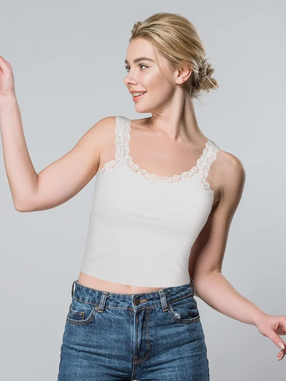 4 Pack Camisole for Women Lace Tank Tops Cami Soft Comfy Tank Cami Undershirt Lace Straps Top for Girl Women