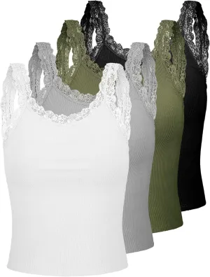 4 Pack Camisole for Women Lace Tank Tops Cami Soft Comfy Tank Cami Undershirt Lace Straps Top for Girl Women