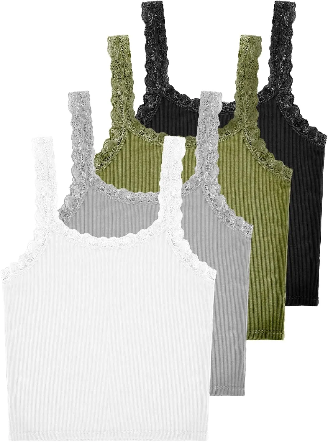 4 Pack Camisole for Women Lace Tank Tops Cami Soft Comfy Tank Cami Undershirt Lace Straps Top for Girl Women