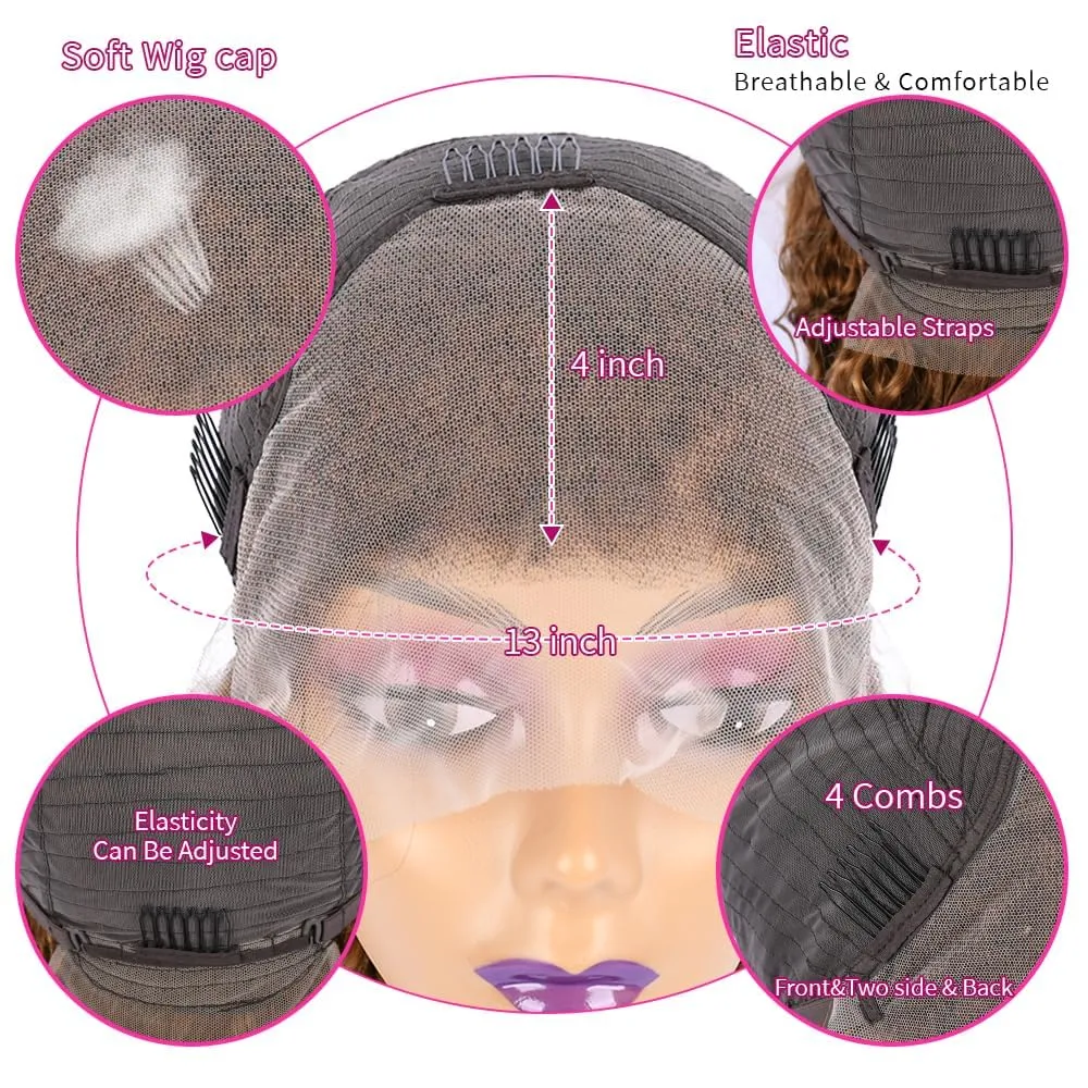 4/27 Deep Wave Lace Front Wigs Human Hair Honey Blonde Highlight Ombre Wigs Human Hair for Women 13x4 HD Transparent Lace Frontal Wigs Pre Plucked with Baby Hair 200 Density 22 Inch
