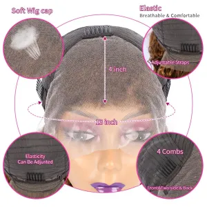 4/27 Deep Wave Lace Front Wigs Human Hair Honey Blonde Highlight Ombre Wigs Human Hair for Women 13x4 HD Transparent Lace Frontal Wigs Pre Plucked with Baby Hair 200 Density 22 Inch