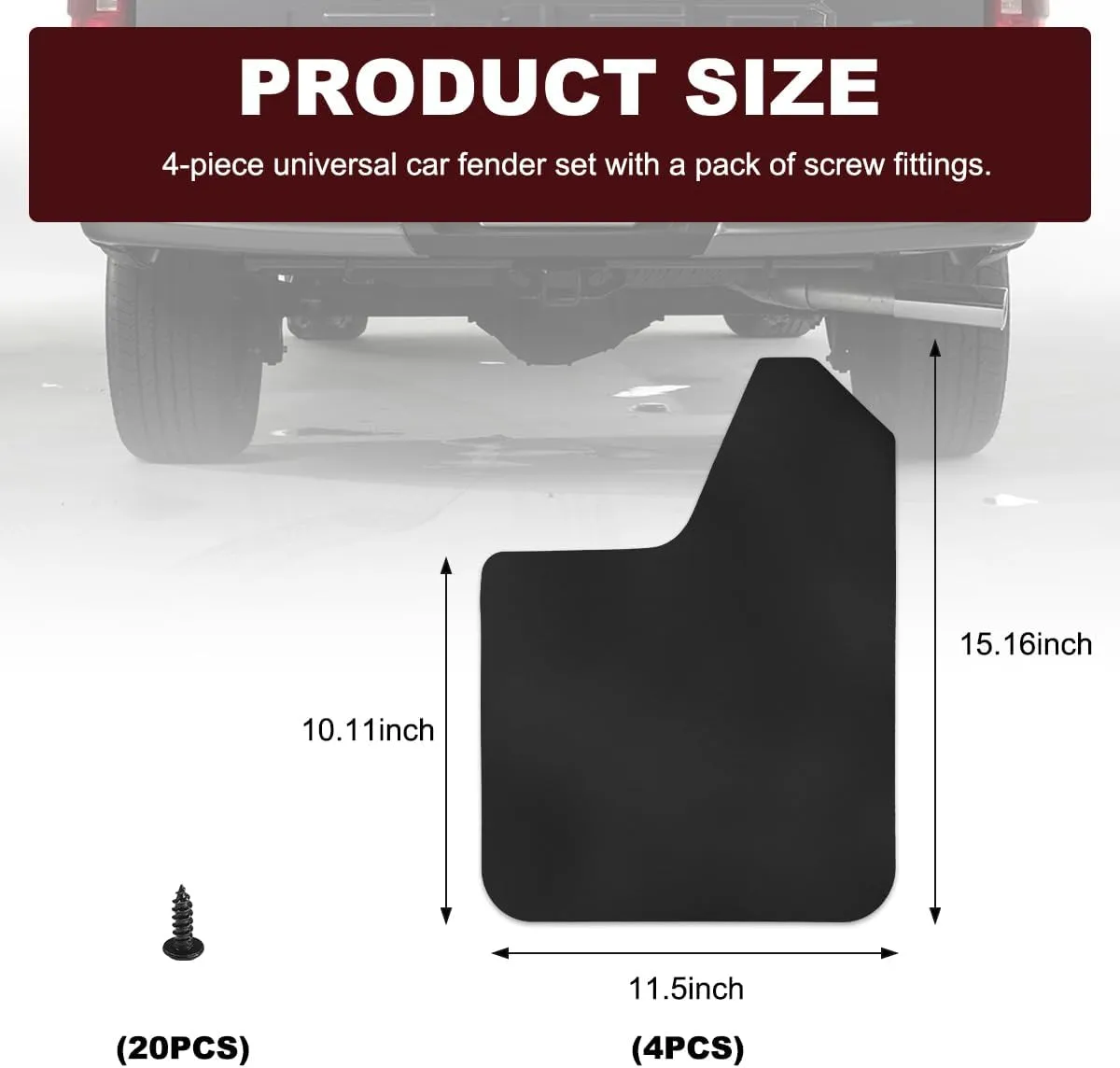 4PCS Universal Car Mud Flaps, Vehicles Mudguard Mudflap Dirty Trap Front Rear Set with 20 Fastener Rivet Clips, Flexible Bendable Splash Guard Flap for Sedan Van SUV Truck (Black)