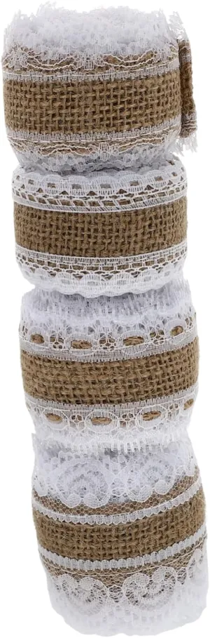 4Rolls Christmas Lace Burlap Ribbon Meters Each for Wedding Decorations Present Wrapping Lace Trim Crafts Holiday Decor Rustic Wedding Apparel