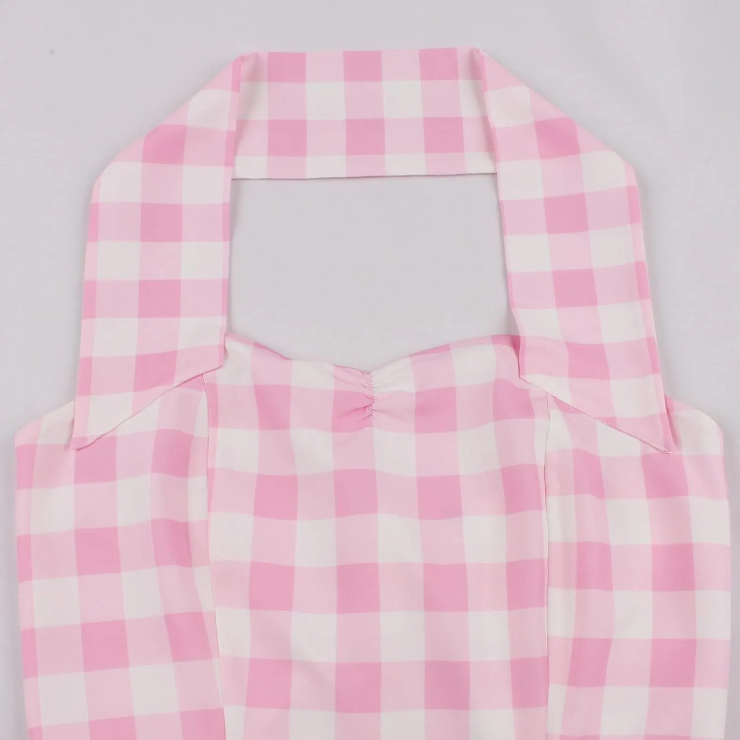 50s Pink Plaid Dresses for Women Vintage 1950s Pink Gingham Dress Spaghetti Straps Rockabilly Pinup Dresses Halloween Cosplay
