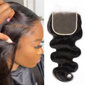 5x5 Lace Closure, Ultra-Thin Invisible HD Transparent Swiss Lace Closure Pre Plucked with Baby Hair 12A Grade Brazilian Human Hair Closure Body Wave Free Part Small Single Knots 16 Inch