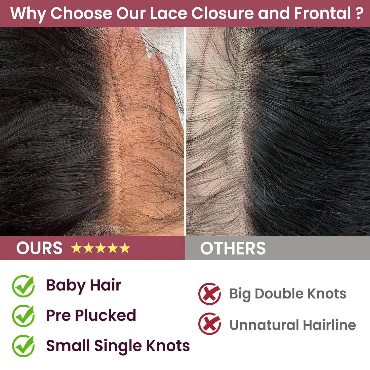 5x5 Lace Closure, Ultra-Thin Invisible HD Transparent Swiss Lace Closure Pre Plucked with Baby Hair 12A Grade Brazilian Human Hair Closure Body Wave Free Part Small Single Knots 16 Inch