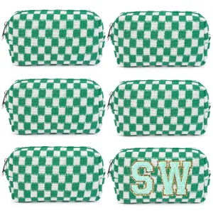 6 Pcs Preppy Makeup Bag Checkered Cosmetic Bag Bulk Green Makeup Pouch Personalize Travel Toiletry Bag Organizer Cute DIY Makeup Brushes Storage Bag for Women