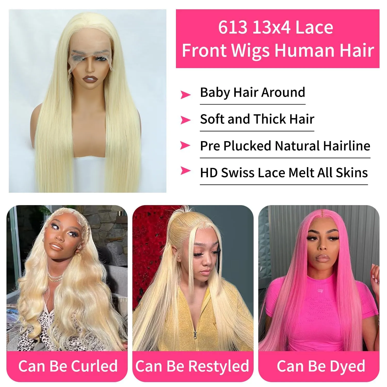 613 13x4 Lace Front Wig Human Hair 200% Density Straight Blonde Lace Frontal Wigs Human Hair Pre Plucked Blonde Wig Human Hair 30inch
