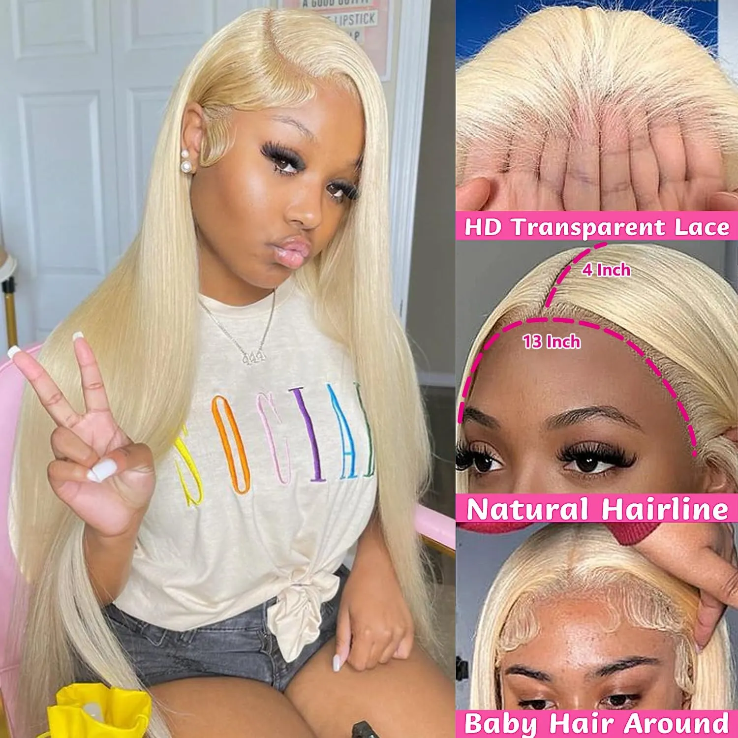 613 13x4 Lace Front Wig Human Hair 200% Density Straight Blonde Lace Frontal Wigs Human Hair Pre Plucked Blonde Wig Human Hair 30inch