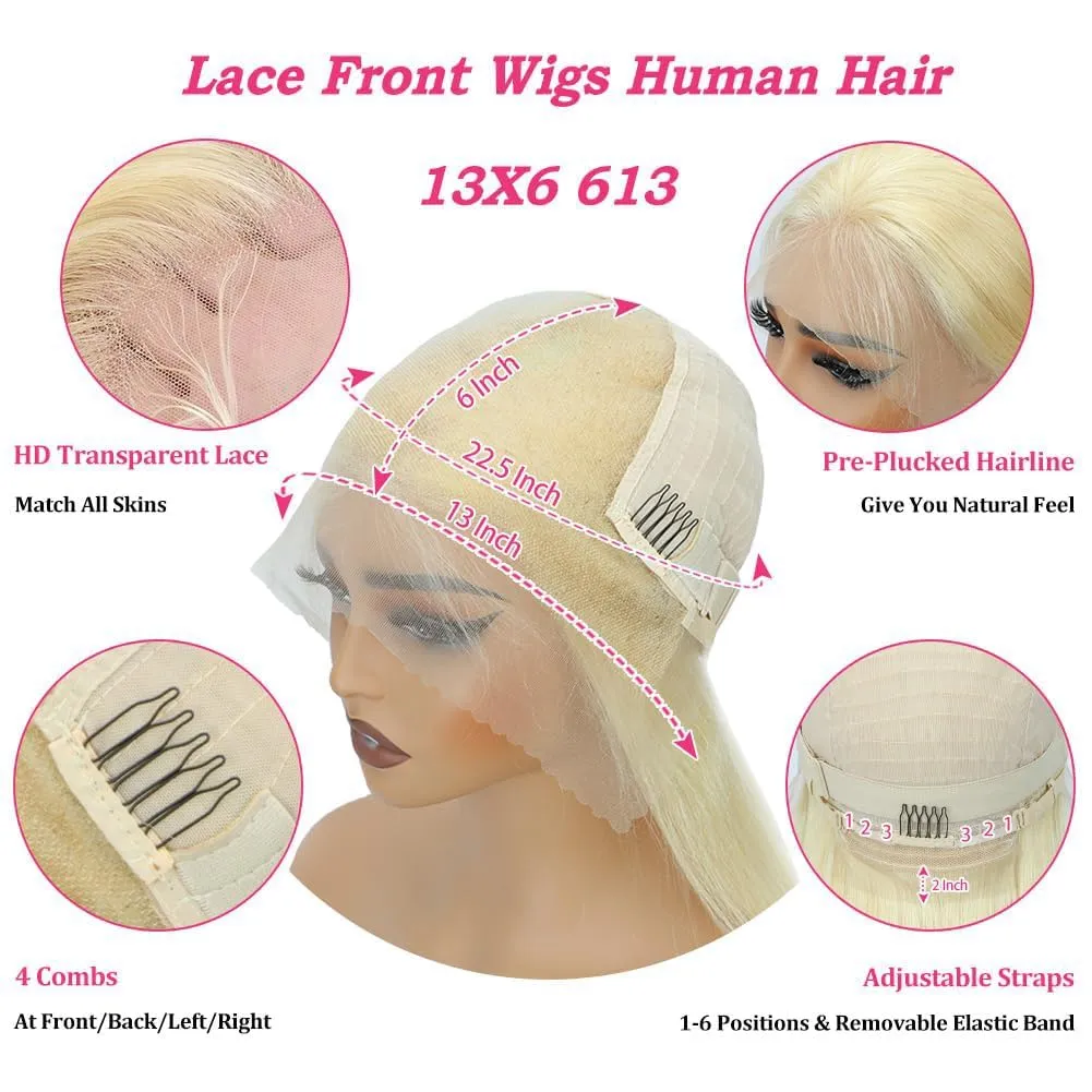613 13x6 Lace Front Wig Human Hair 200 Density Blonde Wig Human Hair 613 Lace Front Wig Human Hair Straight Lace Frontal Wig Pre Plucked With Baby Hair 32 Inch