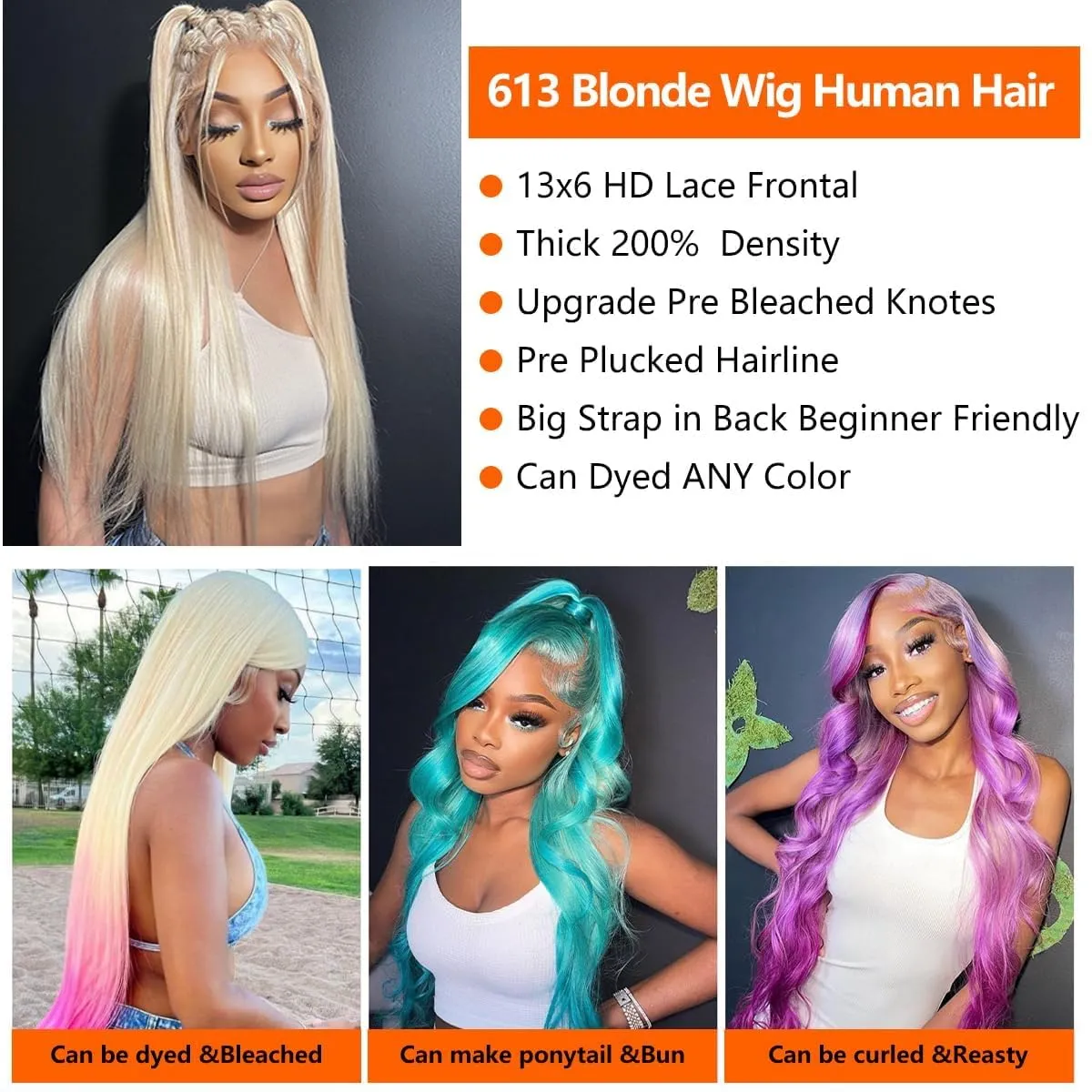 613 13x6 Lace Front Wig Human Hair 200 Density Blonde Wig Human Hair 613 Lace Front Wig Human Hair Straight Lace Frontal Wig Pre Plucked With Baby Hair 32 Inch