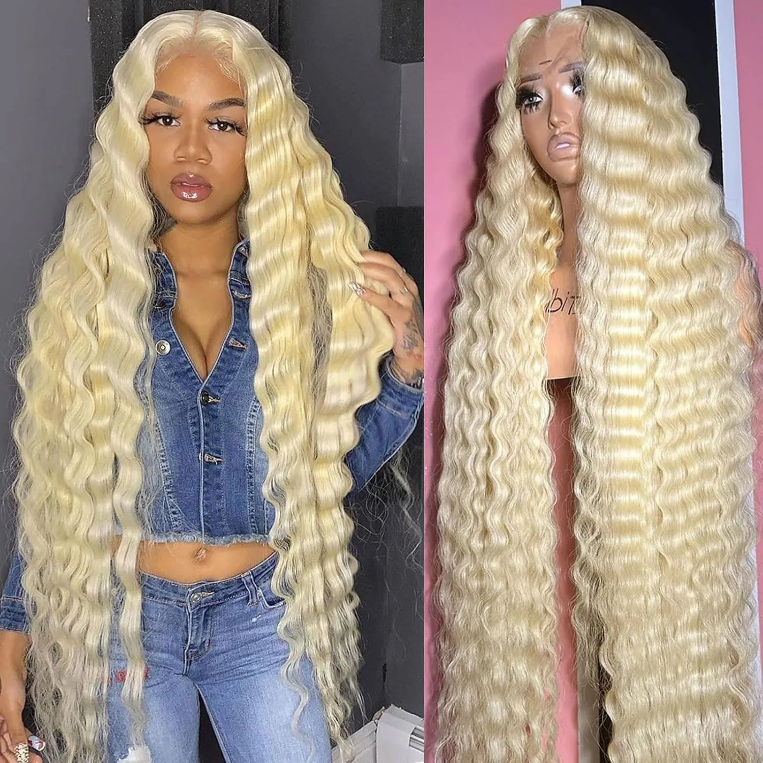 613 Blonde Deep Wave 13x6 HD Transparent Lace Front Wig Human Hair Pre Plucked Blonde Wig Human Hair with Baby Hair 180% Density for Women(28inches 613 13x6 Wig)