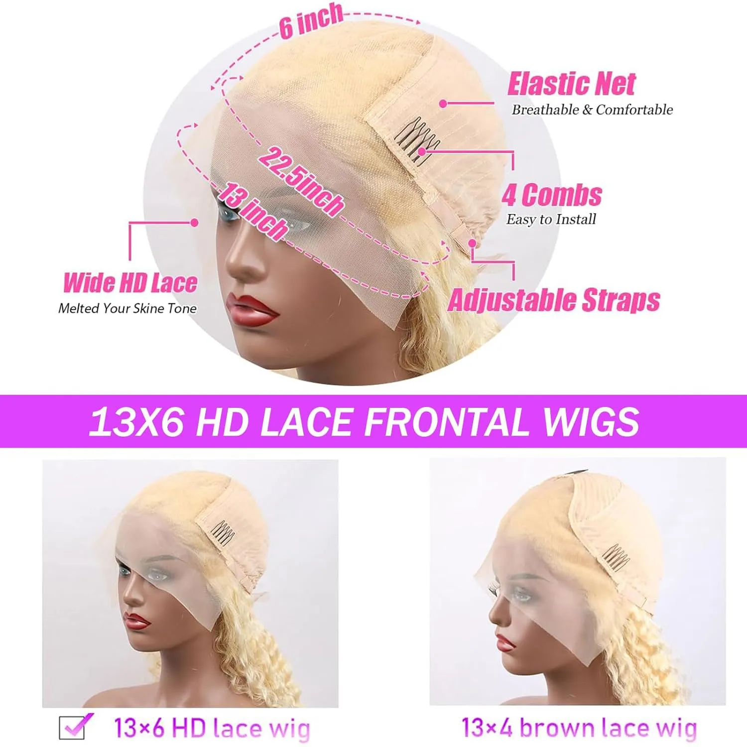 613 Blonde Deep Wave 13x6 HD Transparent Lace Front Wig Human Hair Pre Plucked Blonde Wig Human Hair with Baby Hair 180% Density for Women(28inches 613 13x6 Wig)