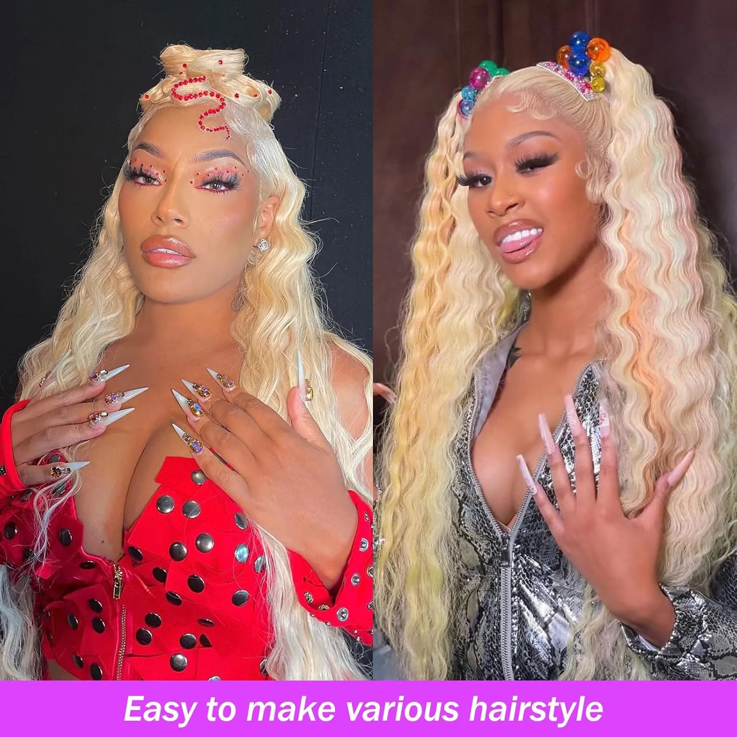 613 Blonde Deep Wave 13x6 HD Transparent Lace Front Wig Human Hair Pre Plucked Blonde Wig Human Hair with Baby Hair 180% Density for Women(28inches 613 13x6 Wig)