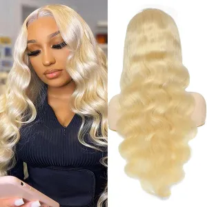 613 Body Wave Lace Front Wig Human Hair 10a Brazilian 13x4 Blonde Lace Frontal Wigs 200 Density Pre Plucked Bleached Knots with Baby Hair 28 inch