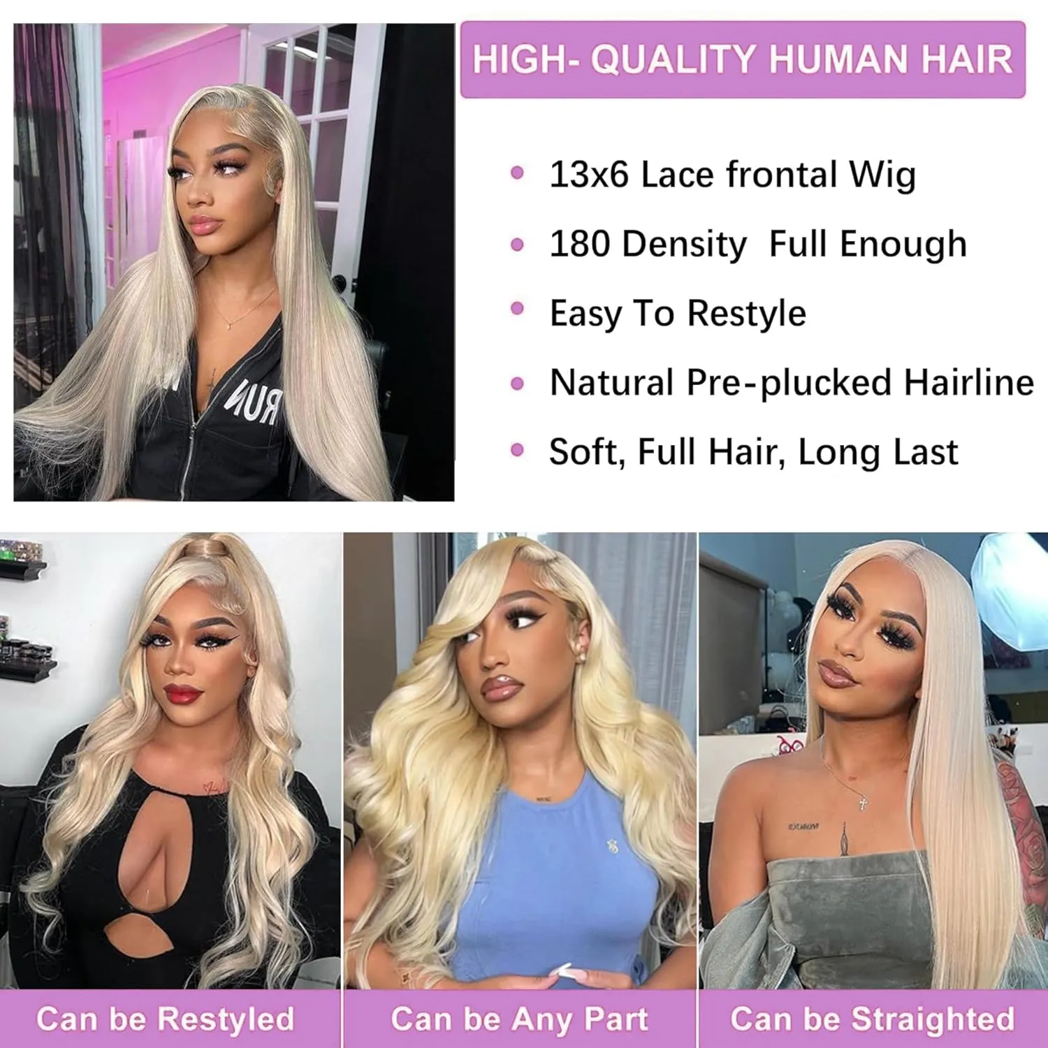 613 Lace Front Wig Human Hair 13x6 Blonde Wig Human Hair Straight 613 HD Lace Frontal Wig 180% Density Blonde Lace Front Wigs Human Hair Glueless Wigs Pre Plucked With Baby Hair (16Inch)