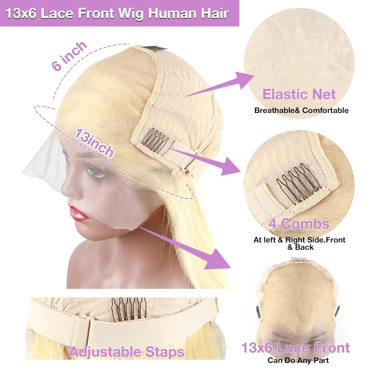 613 Lace Front Wig Human Hair 13x6 Blonde Wig Human Hair Straight 613 HD Lace Frontal Wig 180% Density Blonde Lace Front Wigs Human Hair Glueless Wigs Pre Plucked With Baby Hair (16Inch)