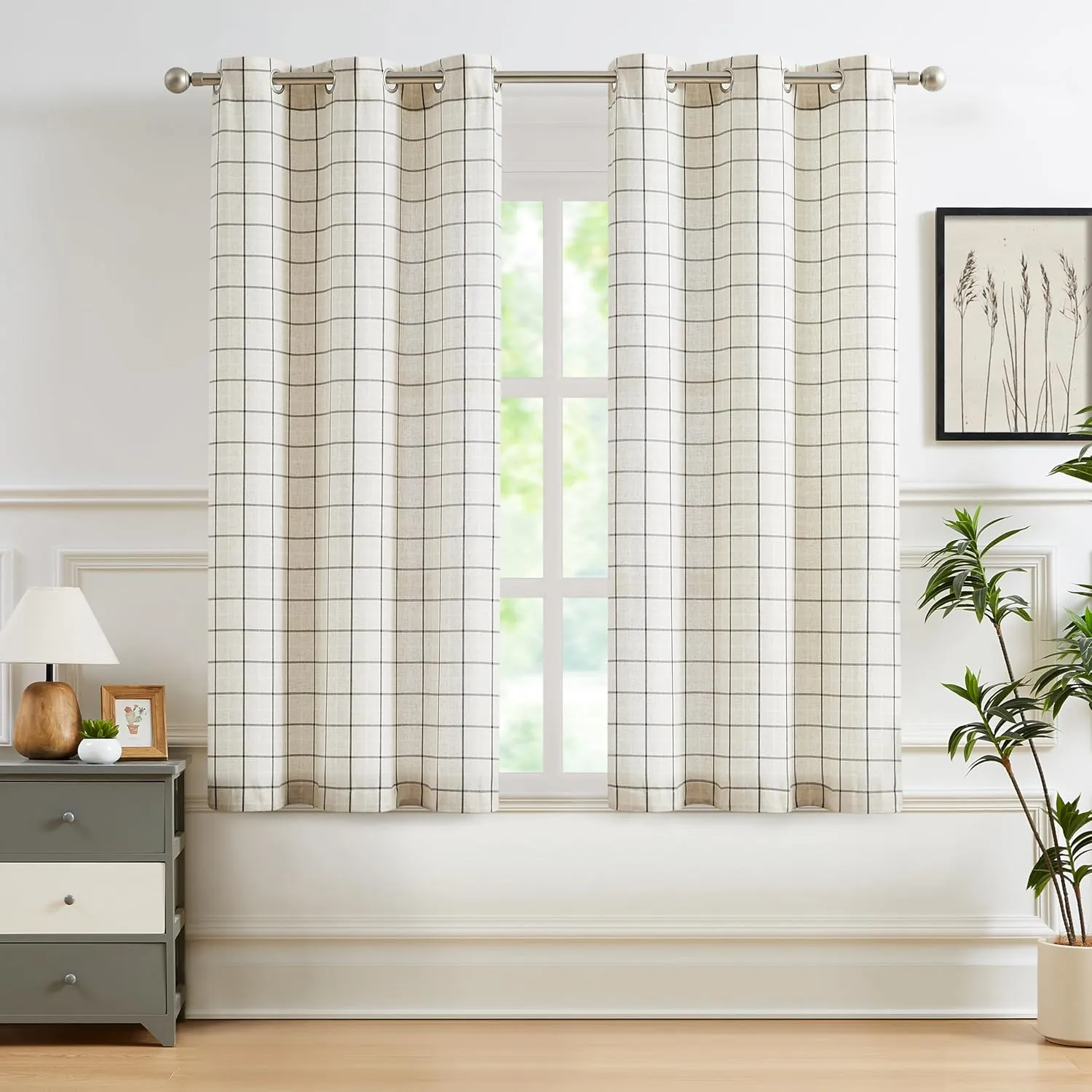 63 Inches Buffalo Plaid Light Filtering Window Curtains,Yarn Dyed Black and White Stripes Farmhouse Drapes Grommet Top,Privacy Window Treatment Set for Bedroom Living Room,40" Wx63 Lx2
