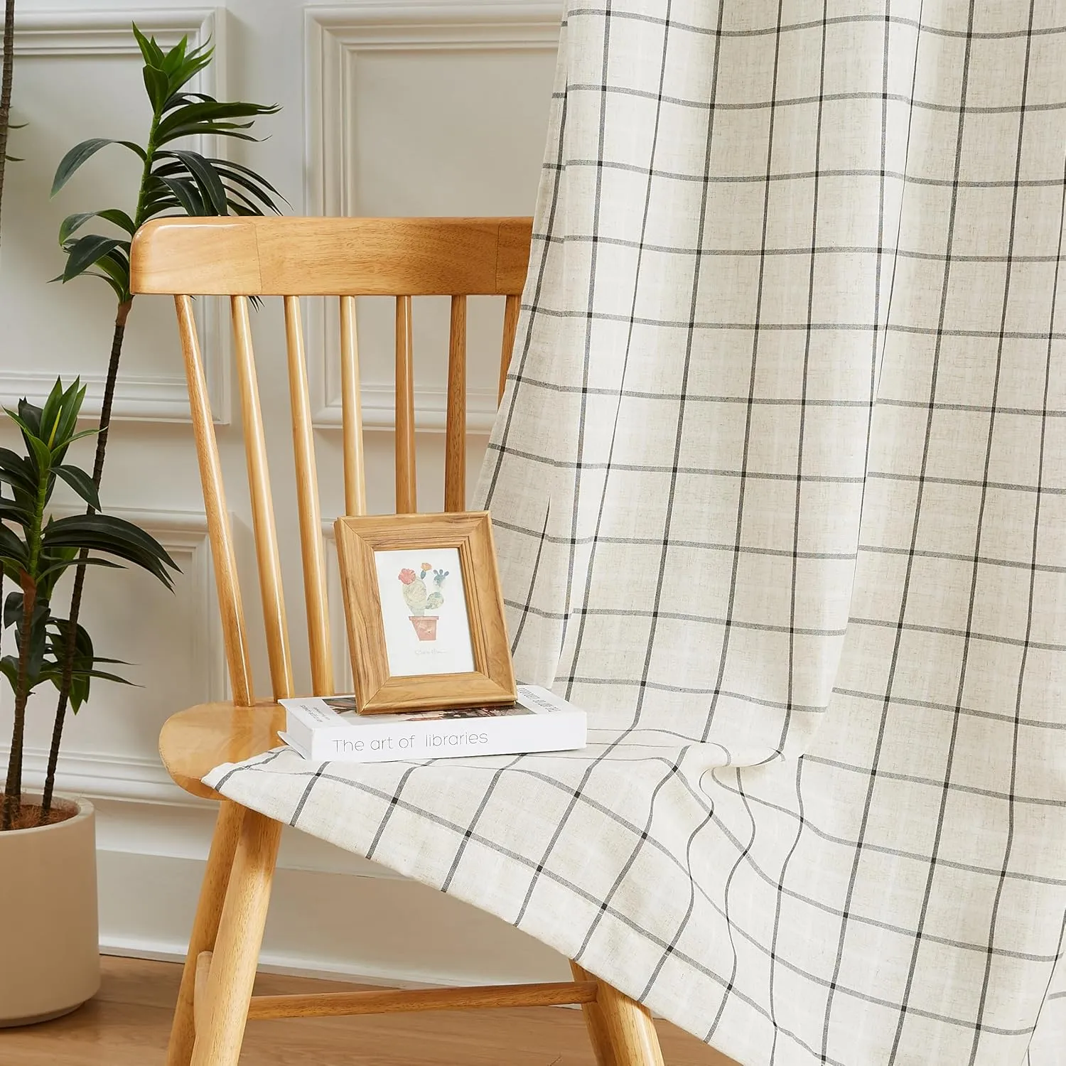 63 Inches Buffalo Plaid Light Filtering Window Curtains,Yarn Dyed Black and White Stripes Farmhouse Drapes Grommet Top,Privacy Window Treatment Set for Bedroom Living Room,40" Wx63 Lx2
