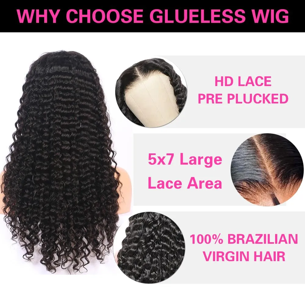 7x5 Wear and Go Glueless Wig Human Hair Pre-Plucked Pre-Cut 200% Density HD Lace Closure Wigs Human Hair Deep Wave Wig Human Hair 26 inch