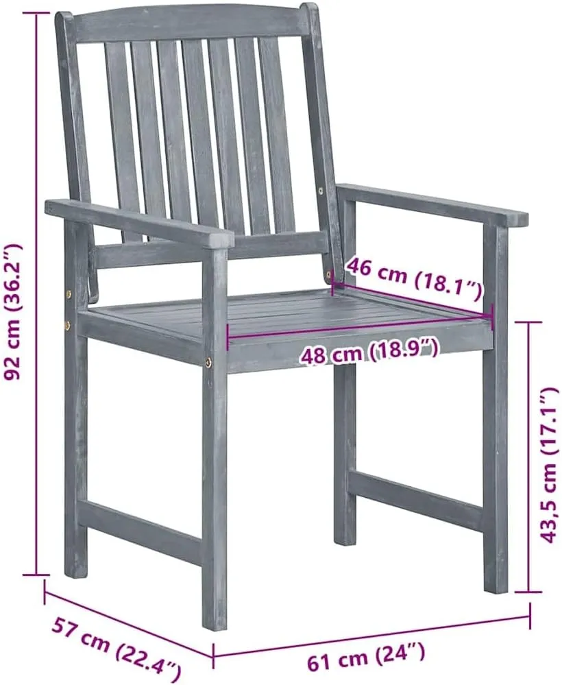 8-Piece Solid Acacia Wood Patio Chairs Set with Gray Wash Finish and Polyester Cushions, Outdoor Furniture for Poolside Lounging Sunbathing Backyard Dining