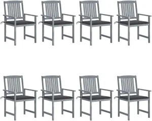 8-Piece Solid Acacia Wood Patio Chairs Set with Gray Wash Finish and Polyester Cushions, Outdoor Furniture for Poolside Lounging Sunbathing Backyard Dining