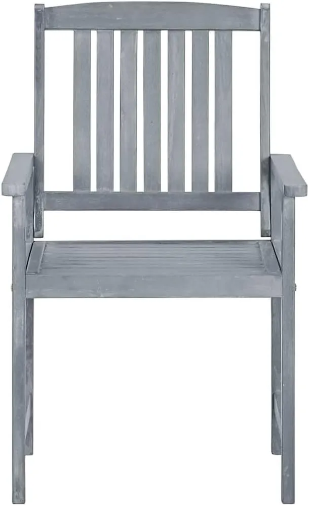 8-Piece Solid Acacia Wood Patio Chairs Set with Gray Wash Finish and Polyester Cushions, Outdoor Furniture for Poolside Lounging Sunbathing Backyard Dining