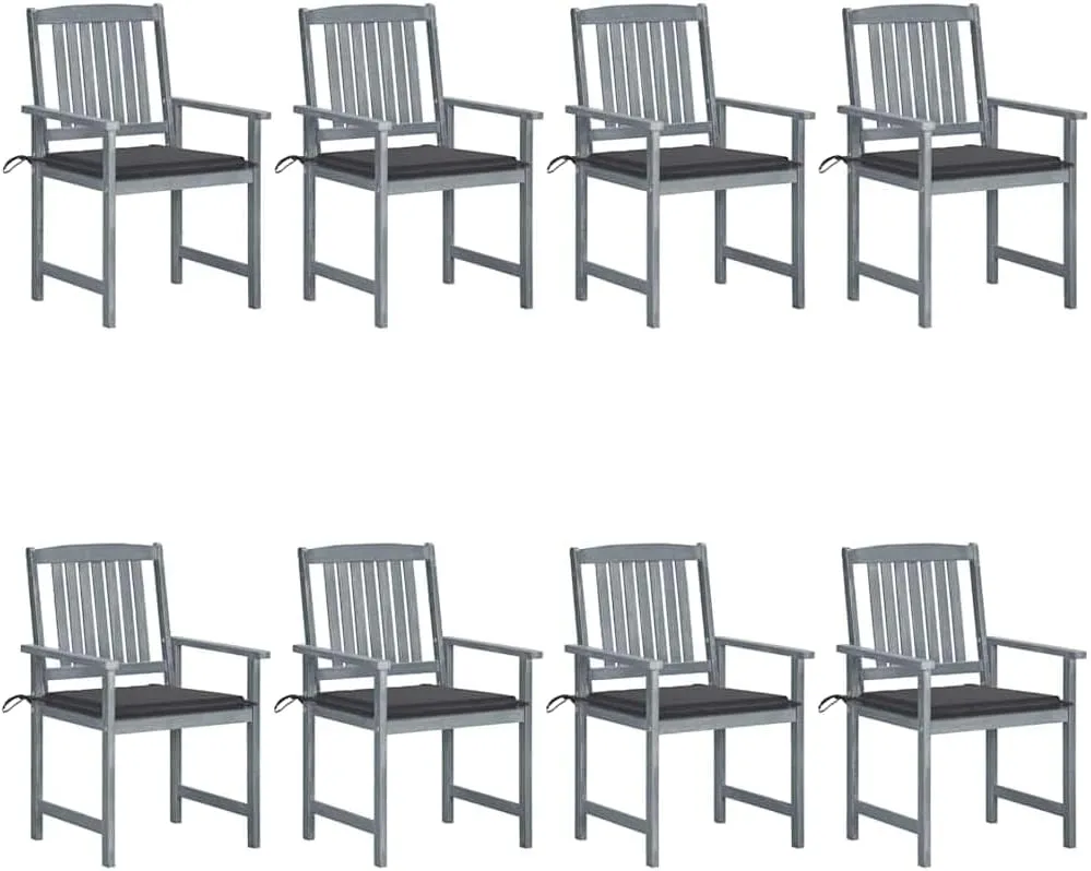 8-Piece Solid Acacia Wood Patio Chairs Set with Gray Wash Finish and Polyester Cushions, Outdoor Furniture for Poolside Lounging Sunbathing Backyard Dining