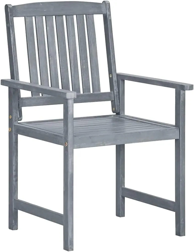 8-Piece Solid Acacia Wood Patio Chairs Set with Gray Wash Finish and Polyester Cushions, Outdoor Furniture for Poolside Lounging Sunbathing Backyard Dining