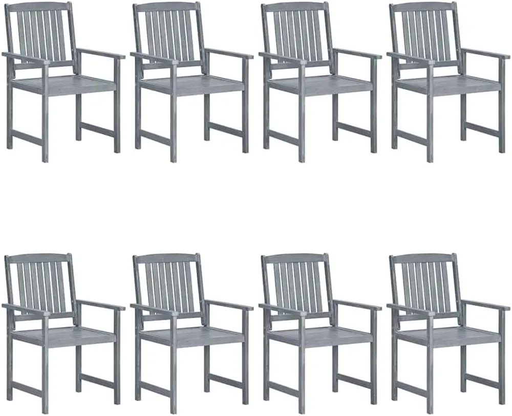 8-Piece Solid Acacia Wood Patio Chairs Set with Gray Wash Finish and Polyester Cushions, Outdoor Furniture for Poolside Lounging Sunbathing Backyard Dining