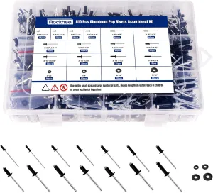 810PCS Black Pop Rivets Assortment Kit, 14 Sizes SAE Aluminum Blind Rivets, 1/8", 3/32", 5/32", 3/16" for Metal Furniture Marine Boat and Automotive, with 304 Stainless Steel Washers