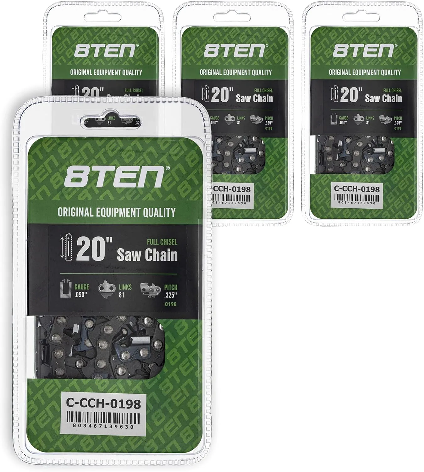 8TEN Full Chisel Chainsaw Chain 20 Inch .050 .325 81DL for Stihl MS for Stihl MS 261 270 280 291 360 361 (4 Pack)
