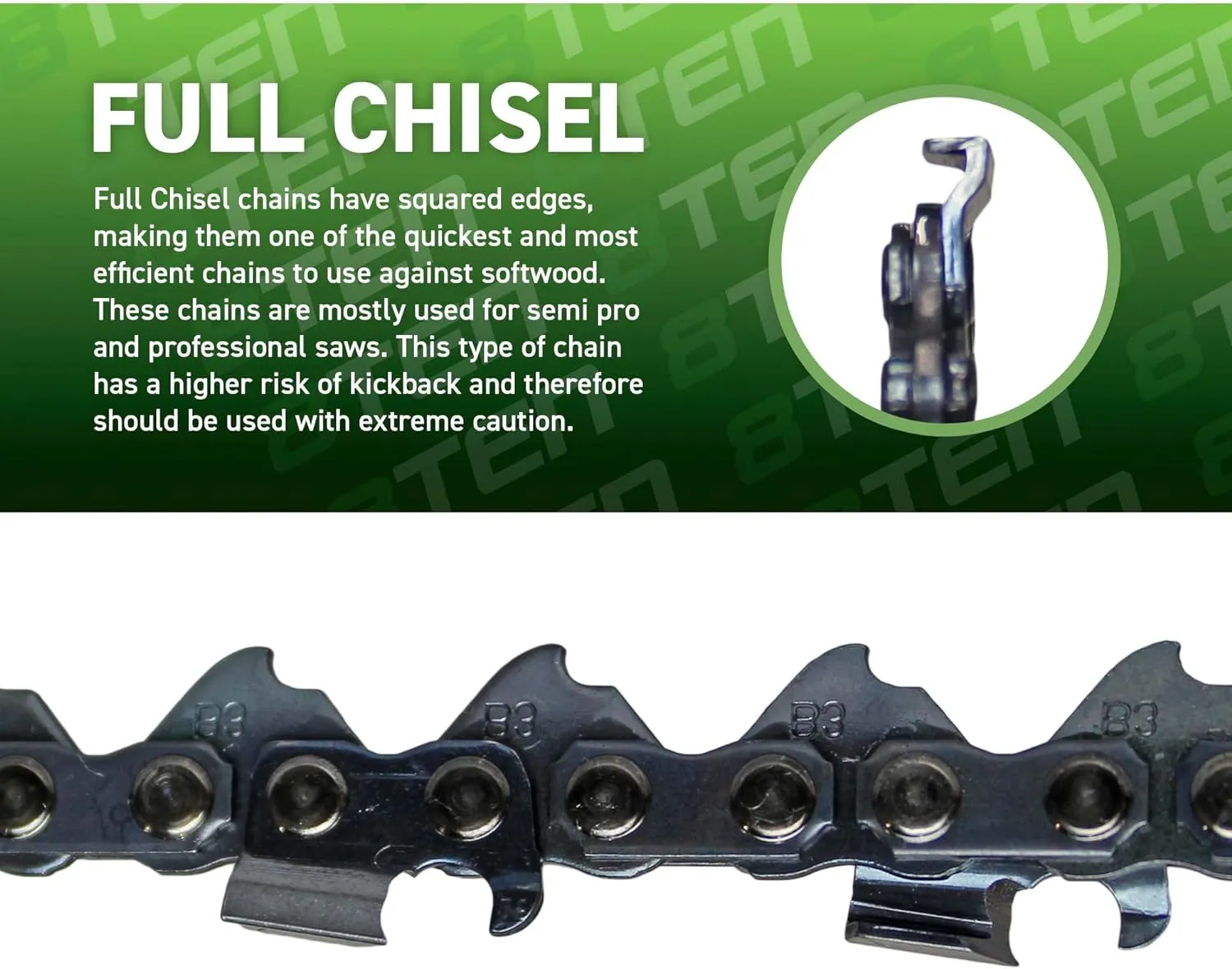 8TEN Full Chisel Chainsaw Chain 20 Inch .050 .325 81DL for Stihl MS for Stihl MS 261 270 280 291 360 361 (5 Pack)