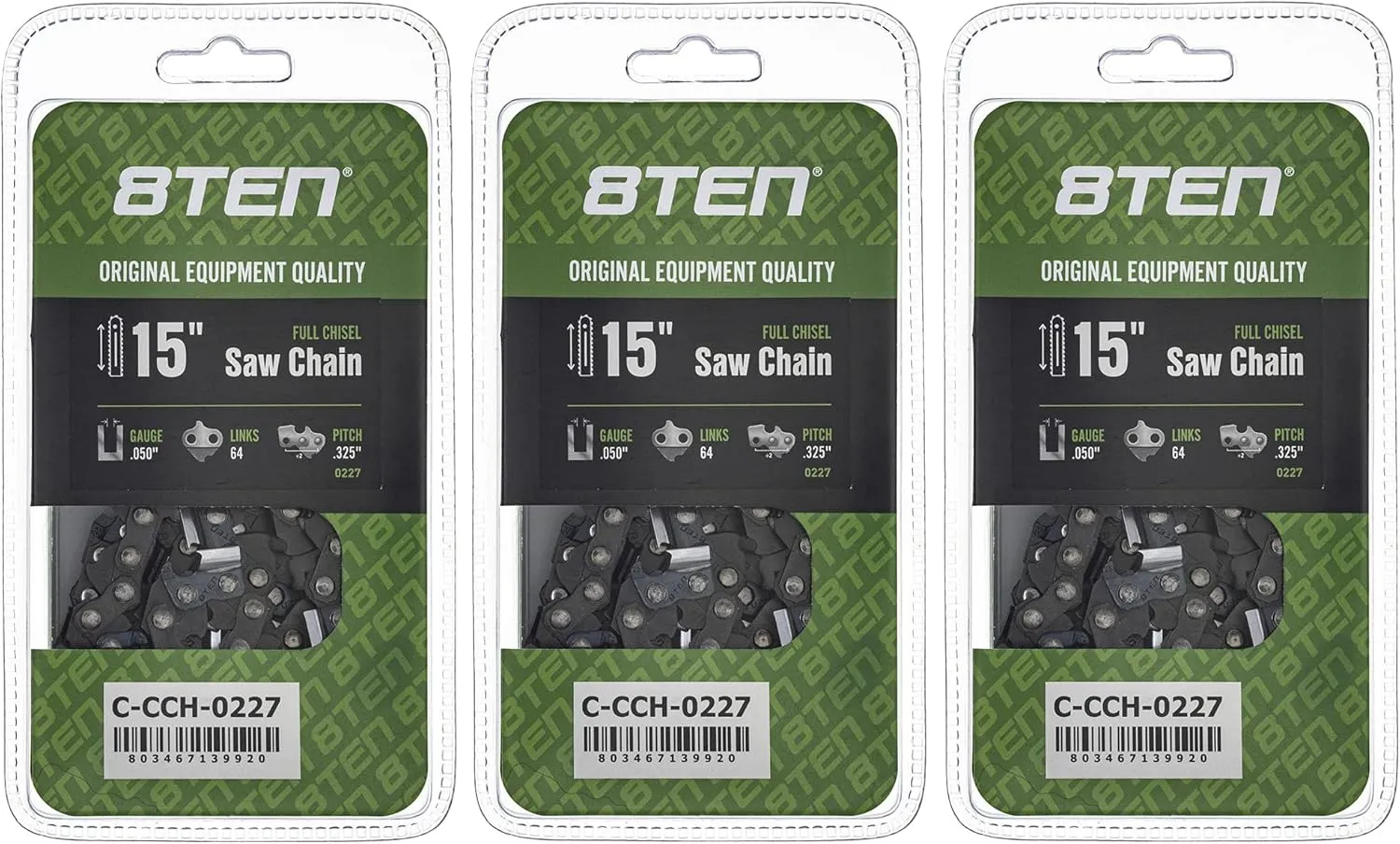 8TEN Micro Chisel Chainsaw Chain 15 Inch .050 .325 64DL for Husqvarna 50 55 455 Rancher Jonsered 325 Dolmar (3 Pack)
