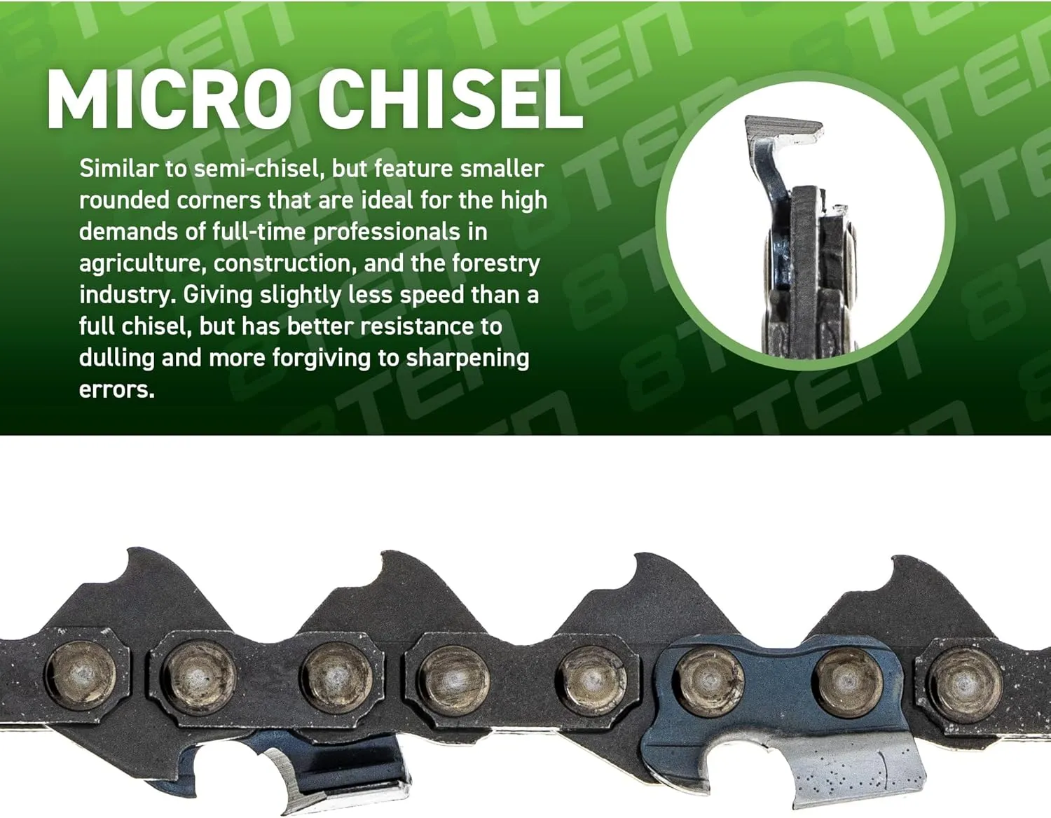 8TEN Micro Chisel Chainsaw Chain 15 Inch .050 .325 64DL for Husqvarna 50 55 455 Rancher Jonsered 325 Dolmar