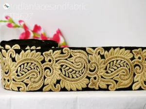 9 Yard Black 10cm Embroidered Paisley Fabric Decor Bags Indian Sari Border Sewing Embellish DIY Crafting Ribbon Runners Curtain Accessories