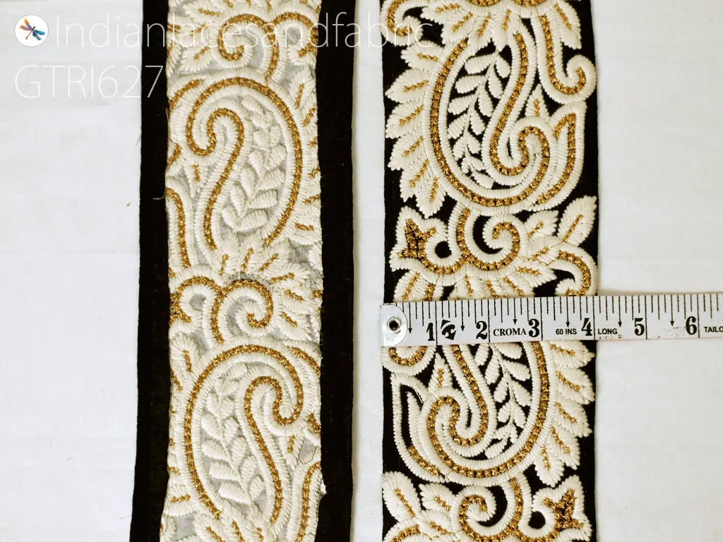 9 Yard Black 10cm Embroidered Paisley Fabric Decor Bags Indian Sari Border Sewing Embellish DIY Crafting Ribbon Runners Curtain Accessories