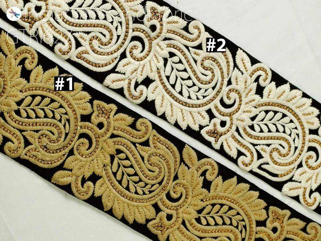 9 Yard Black 10cm Embroidered Paisley Fabric Decor Bags Indian Sari Border Sewing Embellish DIY Crafting Ribbon Runners Curtain Accessories