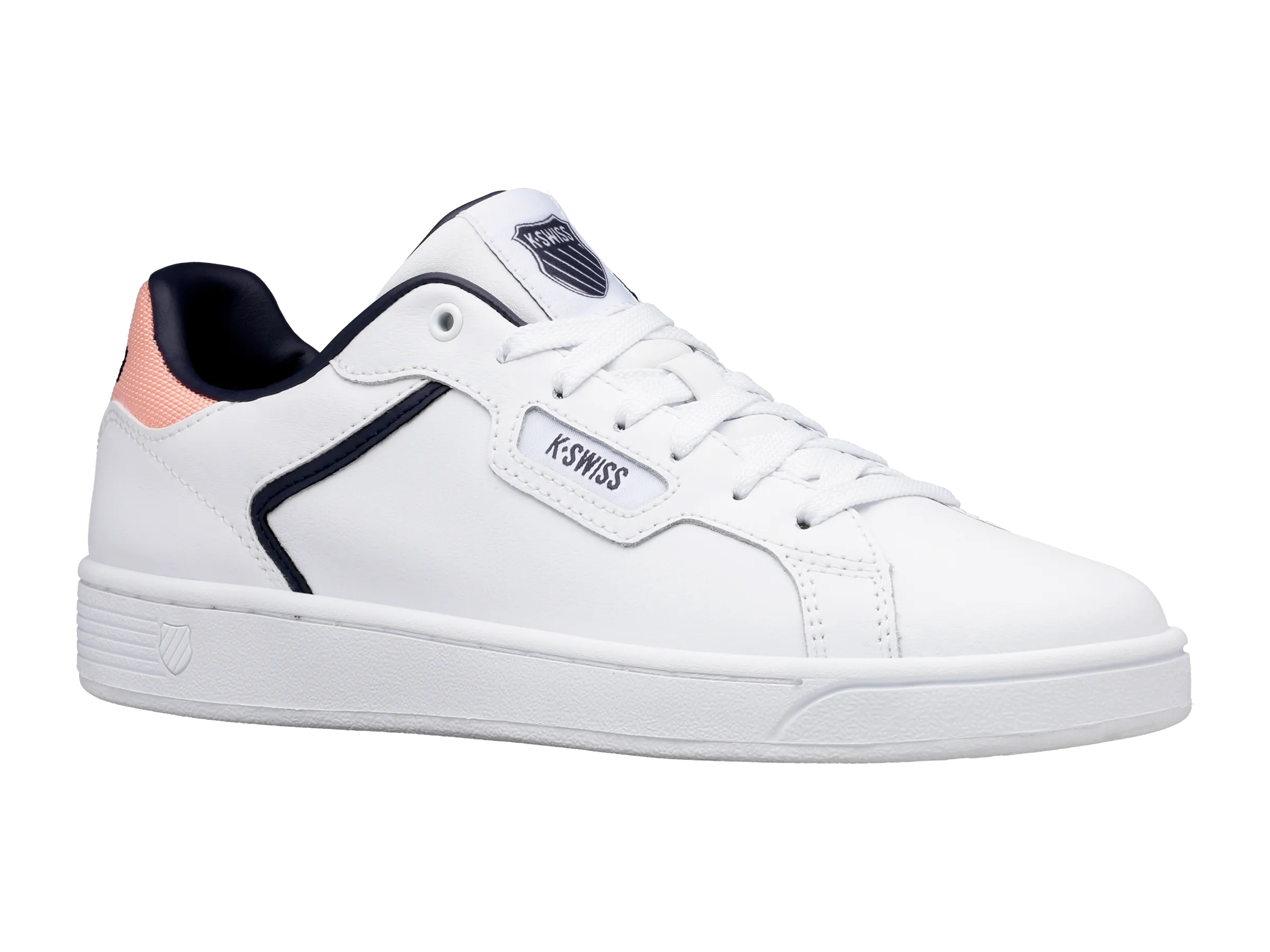 96347-145-M | WOMENS CLEAN COURT II CMF | WHITE/GRAYSTONE/PEACH NECTAR