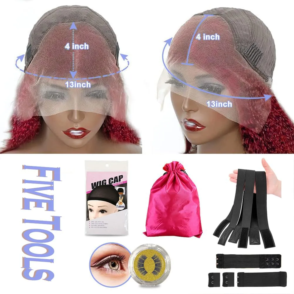 99j Burgundy Deep Wave Lace Front Wigs Human Hair 13x4 180% Density Transparent Lace Frontal Wigs Curly Wigs for Women Red Curly Wigs Pre Plucked with Baby Hair 99j Lace Front Human Hair Wigs (22inch)