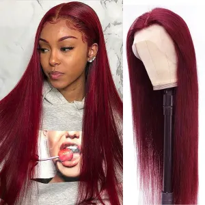 99J Burgundy Lace Front Wig Human Hair 13x6 Burgundy Lace Front Wigs Human Hair Pre Plucked With Baby Hair 200 Density Straight Lace Frontal Wigs Human Hair For Women (30 Inch, 99J Burgundy Wig)