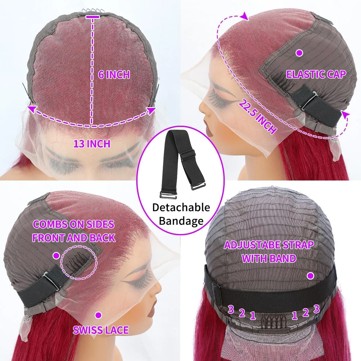 99J Burgundy Lace Front Wig Human Hair 13x6 Burgundy Lace Front Wigs Human Hair Pre Plucked With Baby Hair 200 Density Straight Lace Frontal Wigs Human Hair For Women (30 Inch, 99J Burgundy Wig)
