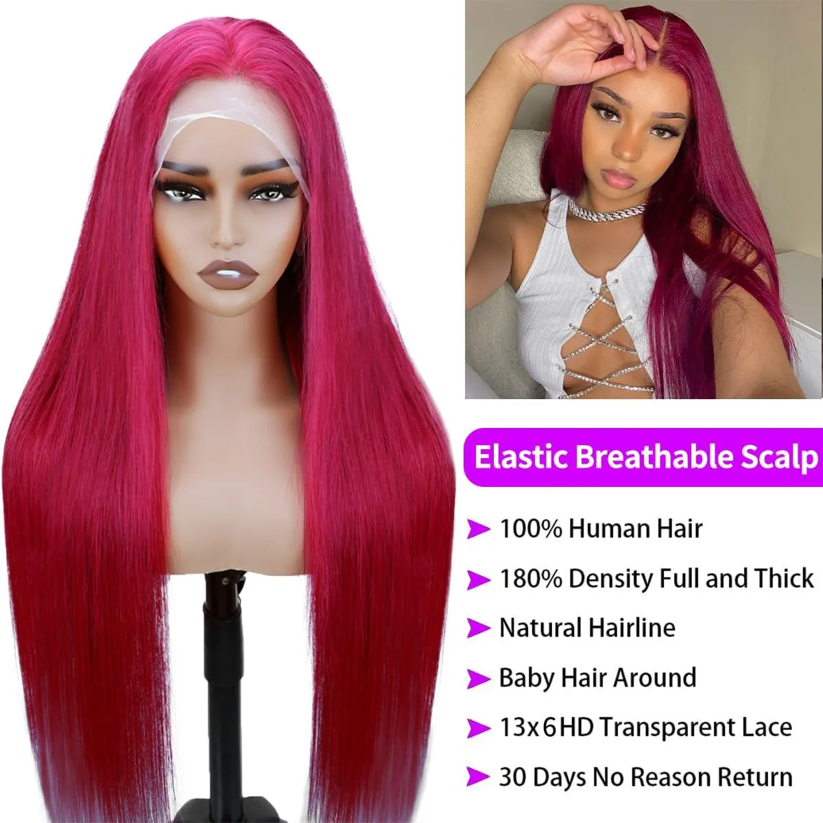 99J Burgundy Lace Front Wig Human Hair 13x6 Burgundy Lace Front Wigs Human Hair Pre Plucked With Baby Hair 200 Density Straight Lace Frontal Wigs Human Hair For Women (30 Inch, 99J Burgundy Wig)