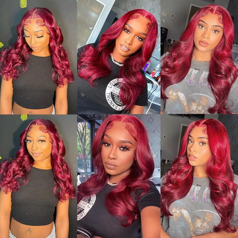 99J Burgundy Lace Front Wigs Human Hair 180% Density Bleached Knots 13x4 HD Transparent Body Wave Lace Front Wigs Human Hair (20Inch)