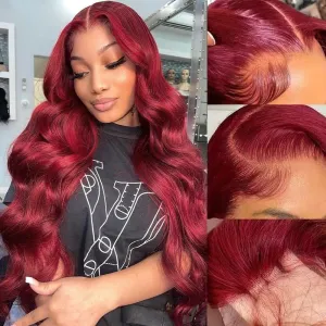 99j Burgundy Lace Front Wigs Human Hair 220% Density 13x6 Body Wave Lace Front Wigs Human Hair Pre Plucked Glueless Red Wig Wine Red Lace Frontal Wigs Human Hair Wigs for Women 26inch