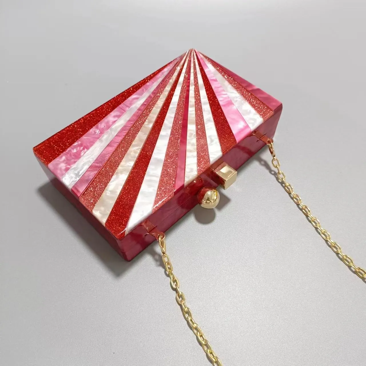 Acrylic Clutch Purse for Women Colorful Evening Handbag Geometric Marbling Box Bag with Detachable Chain