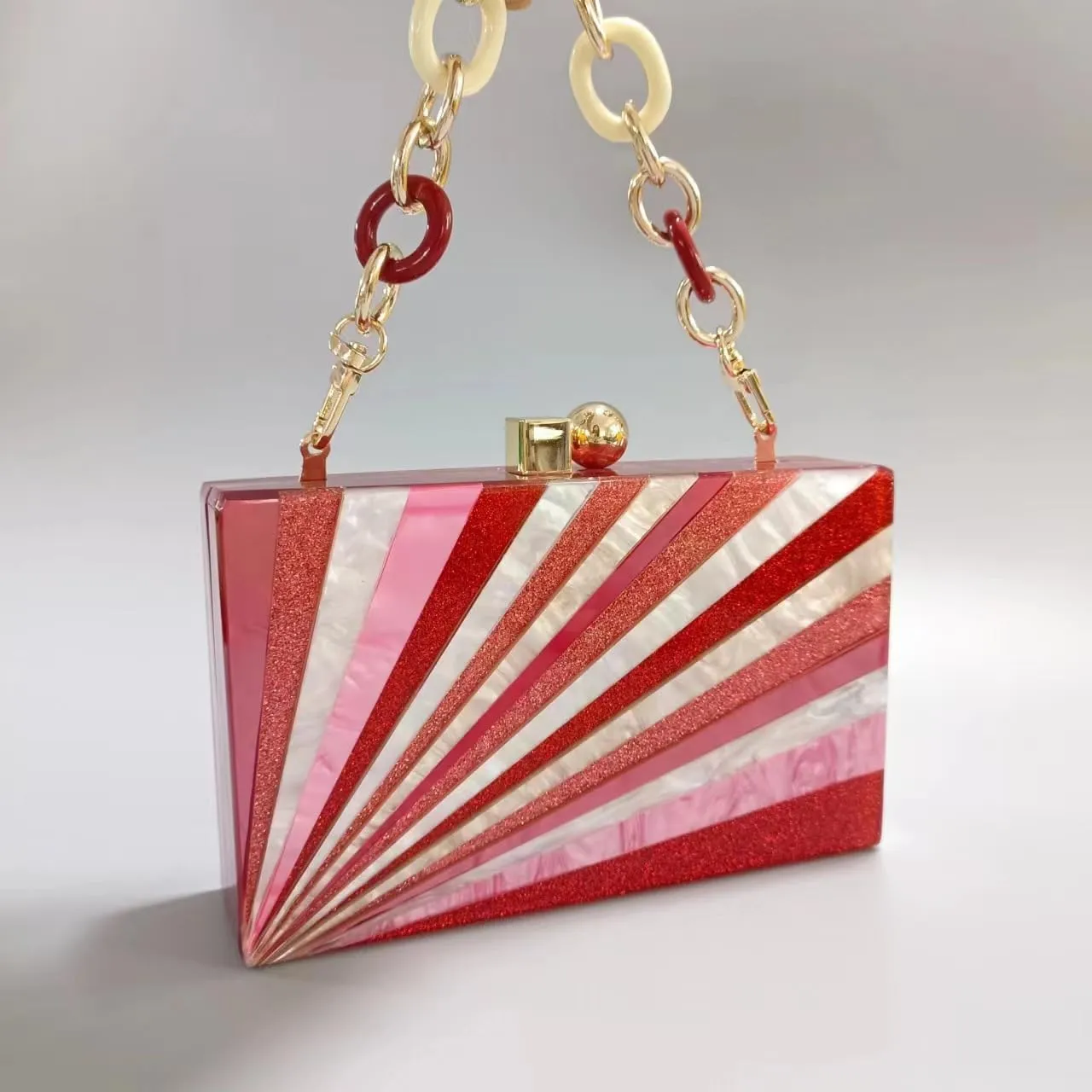 Acrylic Clutch Purse for Women Colorful Evening Handbag Geometric Marbling Box Bag with Detachable Chain