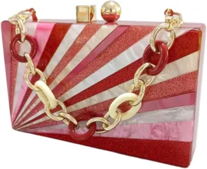 Acrylic Clutch Purse for Women Colorful Evening Handbag Geometric Marbling Box Bag with Detachable Chain