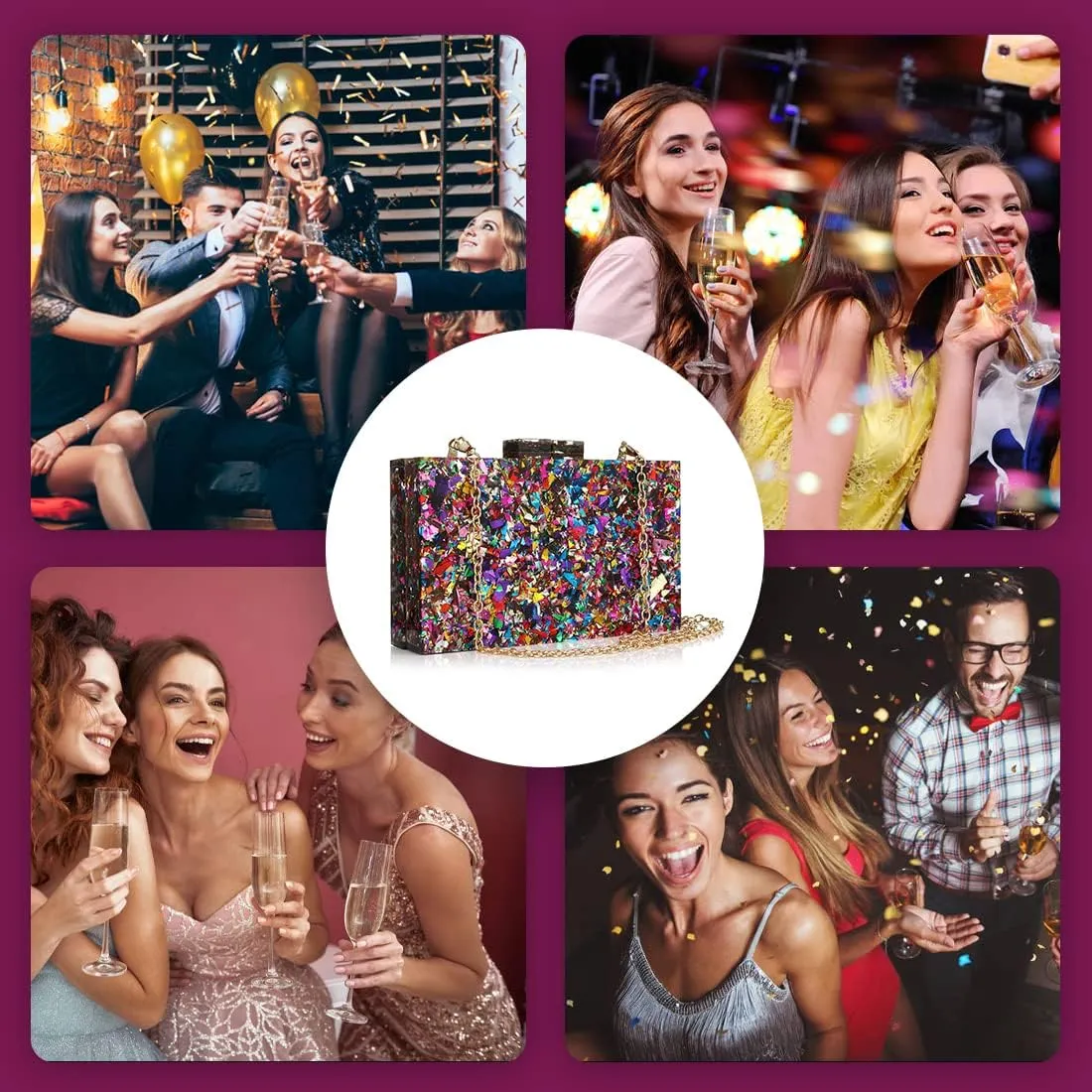 Acrylic Handbags for Women Multicolor Perspex Geometric Purses Box Clutch Elegant Crossbody Bag for Lady Evening Banquet Prom