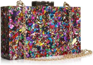 Acrylic Handbags for Women Multicolor Perspex Geometric Purses Box Clutch Elegant Crossbody Bag for Lady Evening Banquet Prom